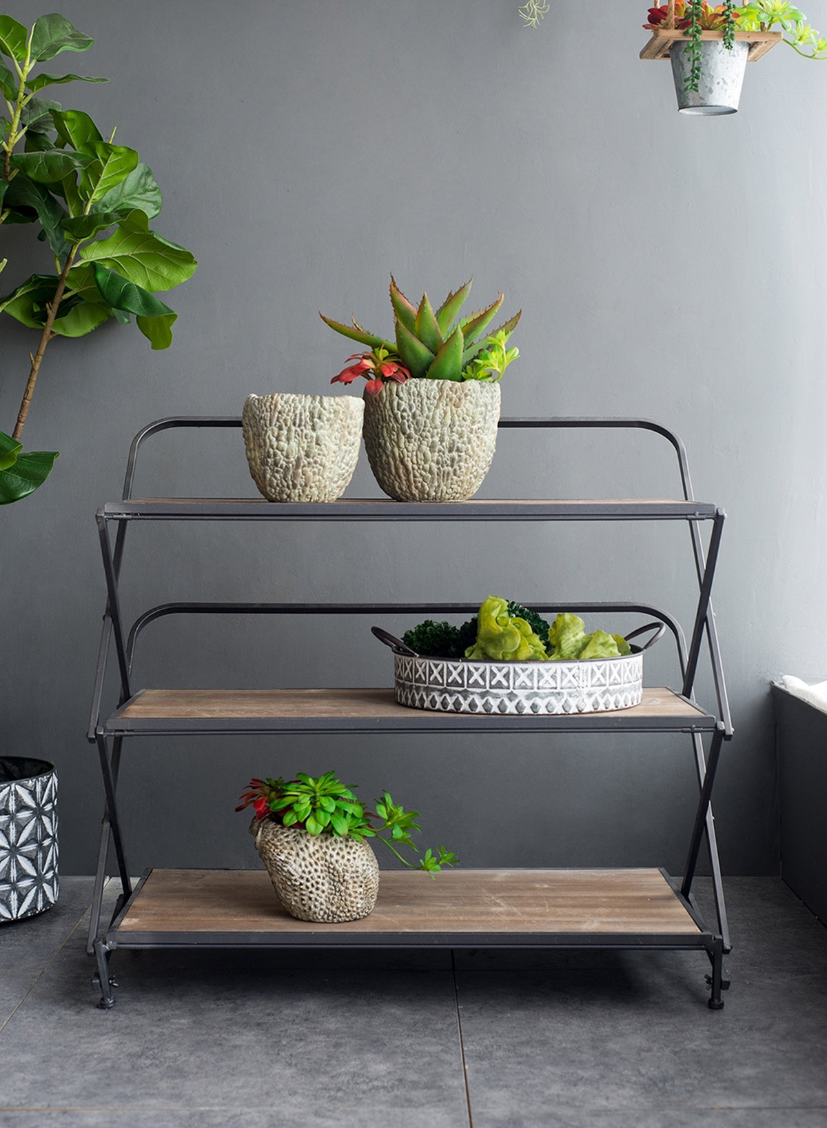 34.3x16.9x32.7' 3 Layer Kd Shelves,  Indoor Storage Outdoor Planter Shelf