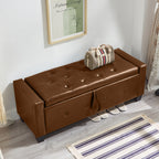 48' Ottoman Bench with Storage, Bench for Bedroom,Living Room,Hallway, Upholstered Tufted Faux Leather PU Ottoman Brown