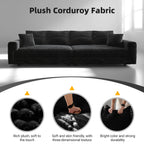 82.7 'Plush Corduroy 3-Seat Sofa,Modern Comfy Upholstered Sofa Cloud Couch,Deep Seat Couches with Soft Pillows and 3 Ottomans,Convertible Sofa Lounge Chair,Black - Eloy Royal