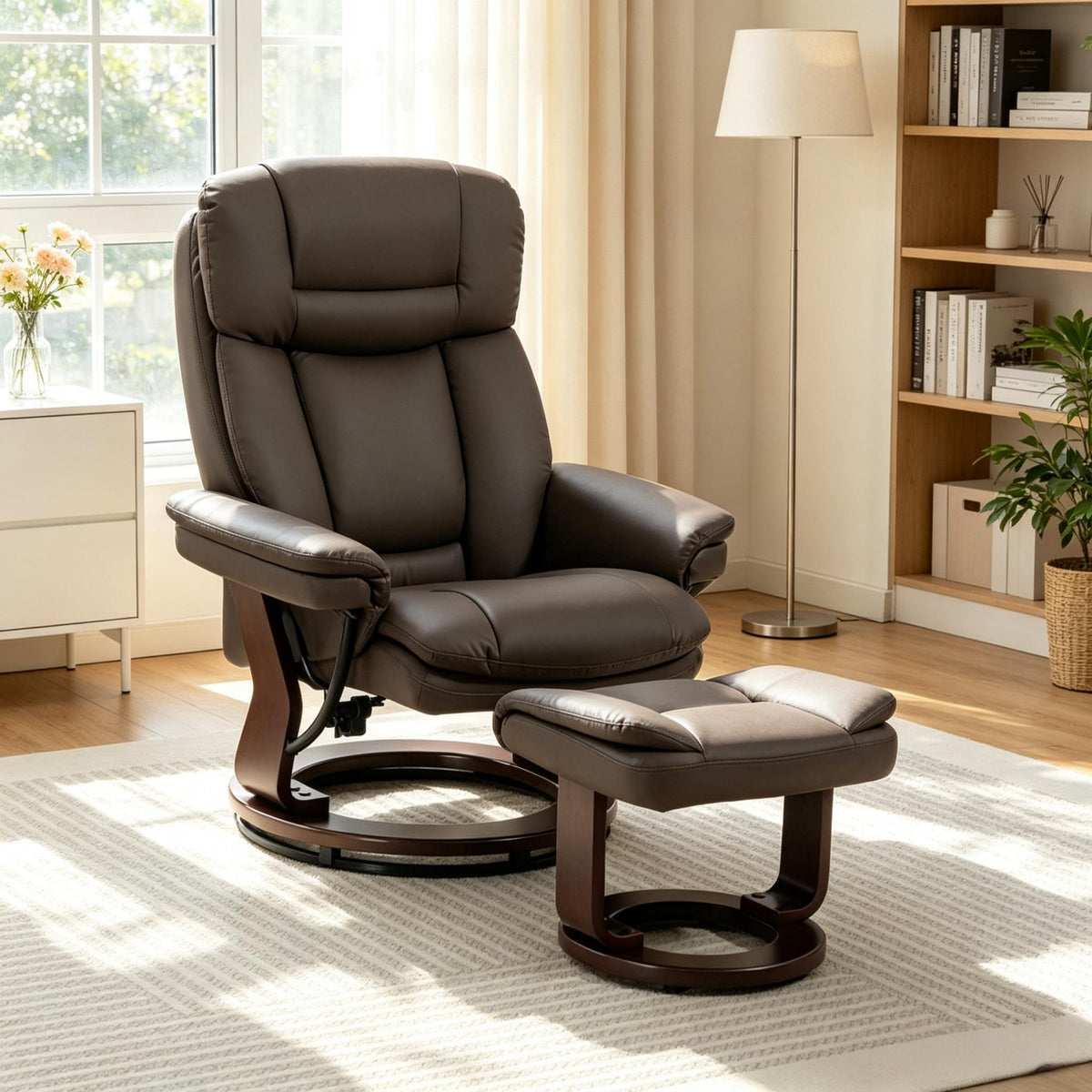 Luxury Recliner Set,360-Degree Swivel Recliner Chair with Matching Ottoman,Reclining Armchair with Footrest,Modern Swivel Lounge Chair Set(Only 1pcs Recliner Chair,1pcs Footstool)