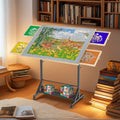 Wooden 1500 Pieces Puzzle Table with Drawer, 35'*27.17' Adjustable Puzzle Table, 360° Tilting Puzzle Table with Legs and Wheels, Adjustable Height and Angle, with Protective Cover