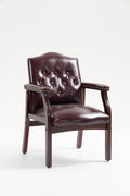 Leather Reception Guest Chairs  W/Padded Seat and Arms Ergonomic Mid-Back Office Executive Side Chair for Meeting Waiting Room Conference Office Guest Chairs,BURGUNDY