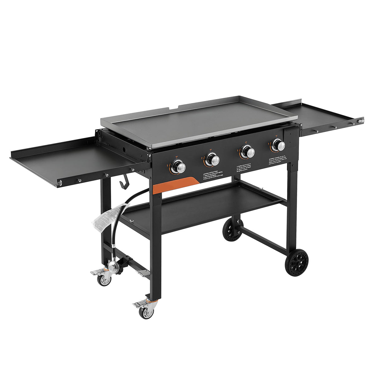 Gas Griddle, 4-Burner Flat Top Grill, 36 inch Grill Plate Foldable Propane Griddle with Wheels, 60000 BTU Outdoor Flat Top Grills for Pan-Frying, Grilling, Stir-Frying, & BBQ, Pulse Ignition
