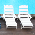 HDPE Outdoor Leisure Lounge Chair Set of Two with Four-Way Adjustable Backrest, 73 Inches Long, with Wheels and Cup Holder, Suitable for Garden, Poolside, and Beach (White)