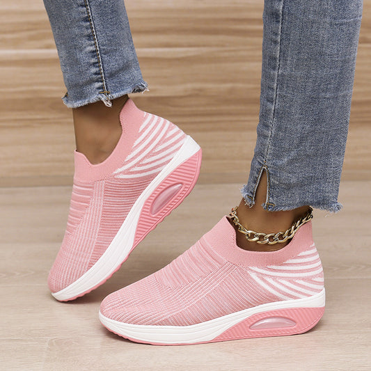 New Stripe Design Mesh Shoes Fashion Slip On Air Cushion Shoes Breathable Round-toe Flats Women - Eloy Royal