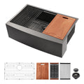 Gunmetal Black Farmhouse Kitchen Sink Workstation 33 Inch Stainless Steel 16 Gauge Apron Front