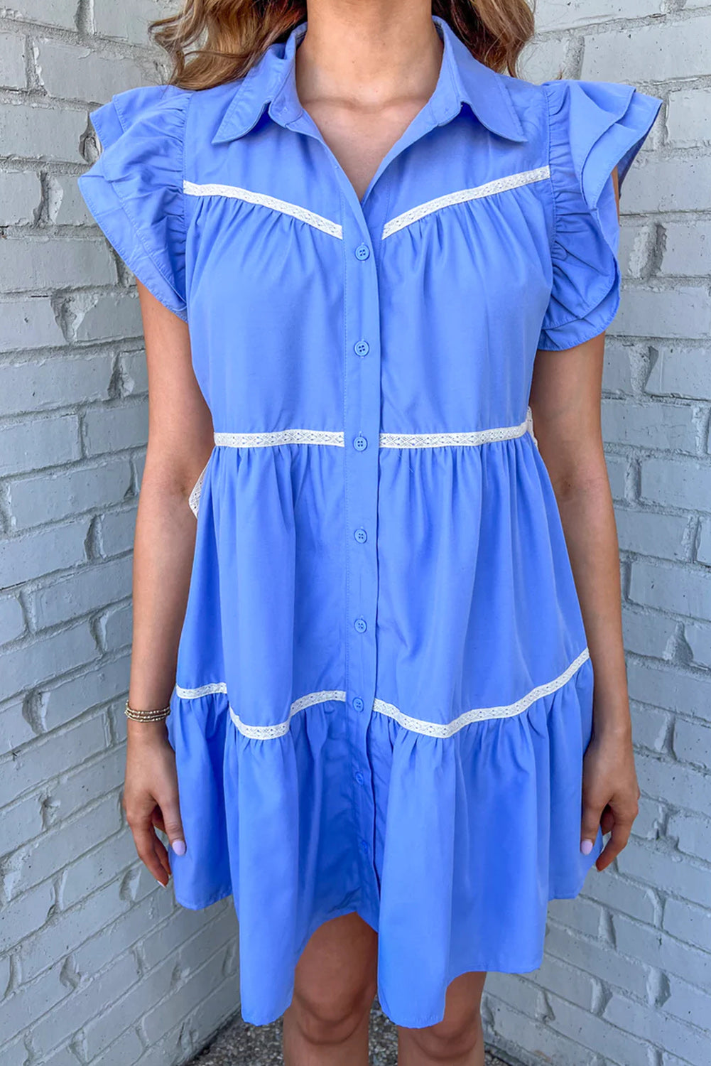 Sky Blue Collared Ruffle Tiered Babydoll Dress - Eloy Royal