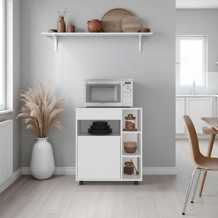 Zombia Space-Saving Microwave Cart Cabinet,Storage, Microwave Stand, and Rolling Wheels, White