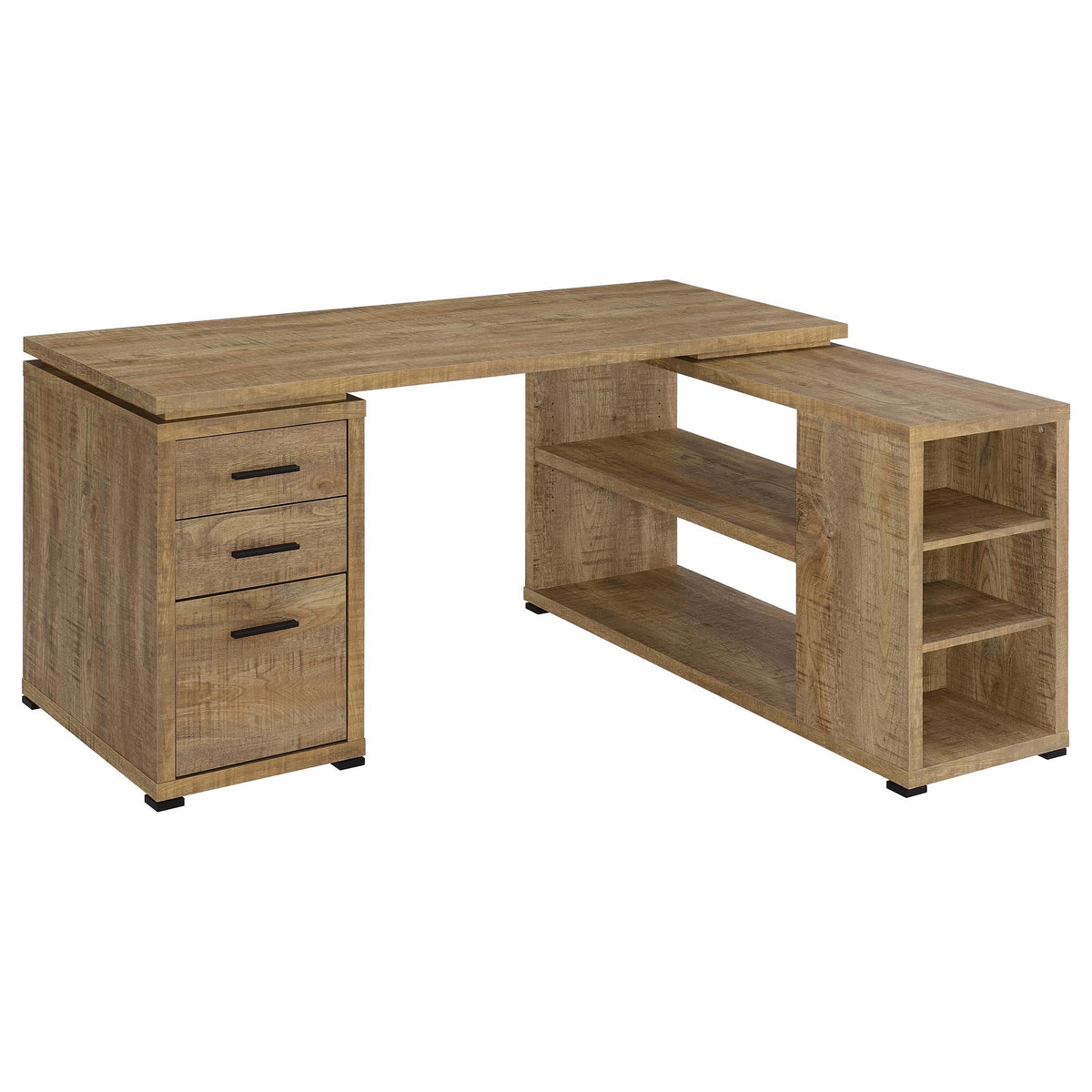 Caelum Mango 60-inch L-Shaped Computer Desk with 3 Drawers, Modern Workspace in Mango Finish, Engineered Wood Construction