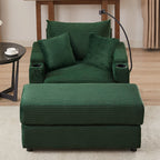 Modern Style Single Sofa Couch with Storage, USB Ports, Cup Holders, Green Corduroy - Eloy Royal