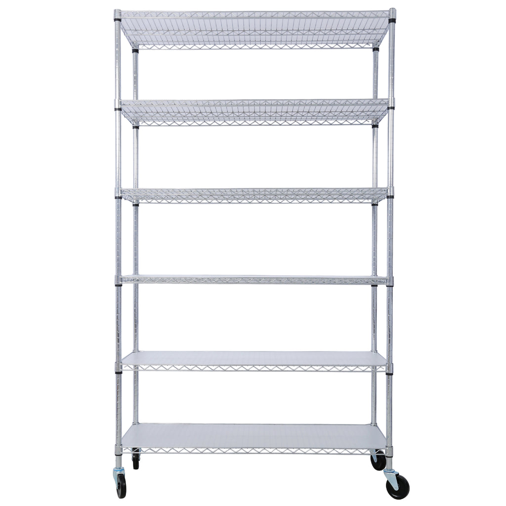 6 Tier 6000lbs Capacity NSF Metal Shelf Wire Shelving Unit, Heavy Duty Adjustable Storage Rack with Wheels & Shelf Liners for Commercial Grade Utility Steel Storage Rack, chrome- 84'H x 48'L x 20'D
