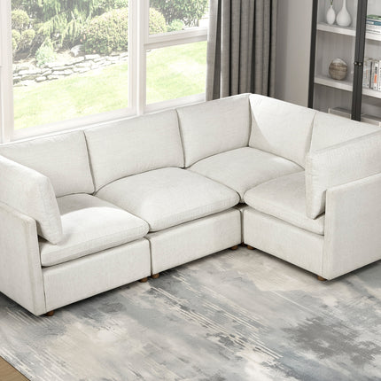 Modern Modular 4-Piece Sectional Armless Chairs Corner Seats Beige Fabric Upholstered Durable Solid Wood Frame Living Room Furniture
