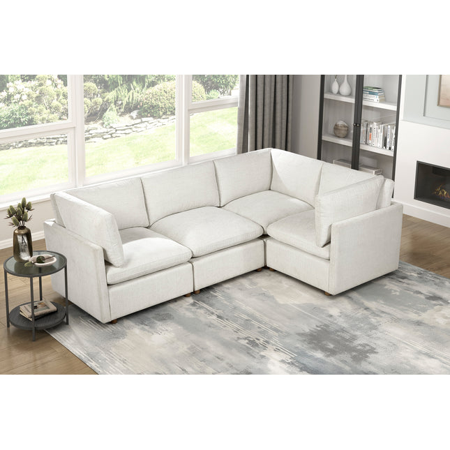 Modern Modular 4-Piece Sectional Armless Chairs Corner Seats Beige Fabric Upholstered Durable Solid Wood Frame Living Room Furniture