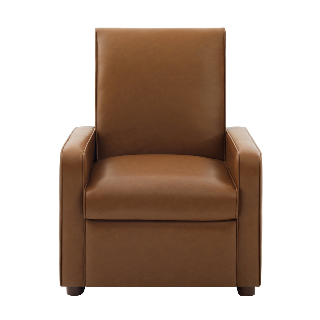 Modern Manual Recliner Chair PU Upholstered 2-Position Recliner with 160° Adjustable Backrest & Walnut Rubber Wood Legs for Living Room, Bedroom and Home Theater, Orange