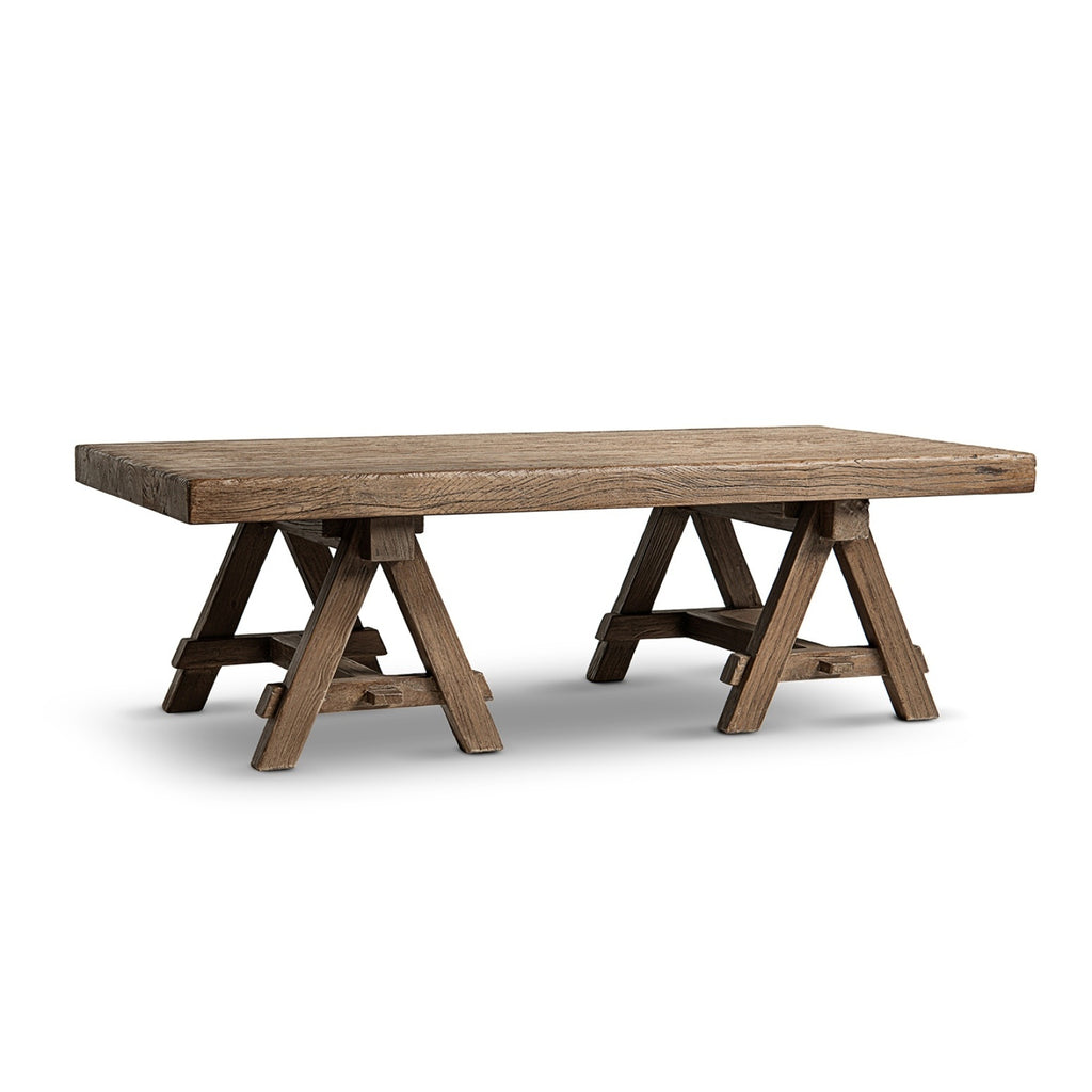 Hawthorne Solid Reclaimed Elm Rectangular Trestle Coffee Table, Heritage Medium-Dark Brown, 48-Inch