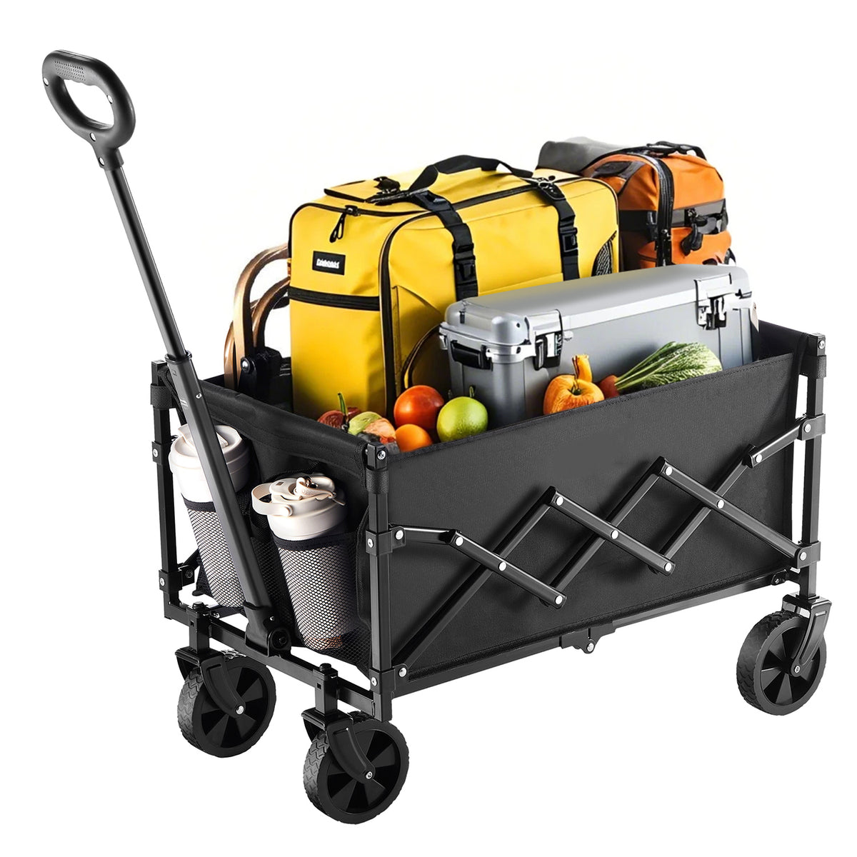 Collapsible Folding Wagon with Wheels, Wagons Carts Foldable with 225lbs Capacity, Lightweight Portable Utility Wagon Cart for Grocery Shopping Sports Camping and Garden