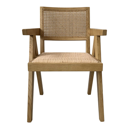 Dining Chairs Solid Elm with Rattan Seat and Back, Natural Finish - Set of Two