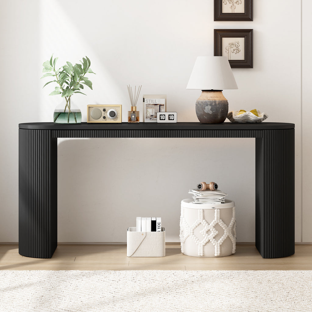 U_STYLE  Curved Design Console Table with Unique Vertical Stripe Design ,Suitable for Living Room,Study and Entrance