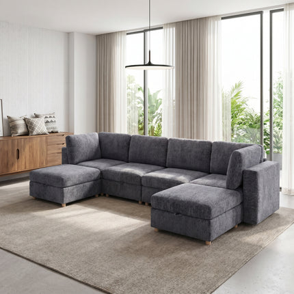 Modular sectional sofa seat, convertible sofa with storage, multifunctional folding fabric sofa set, 6 seater sofa (Grey)