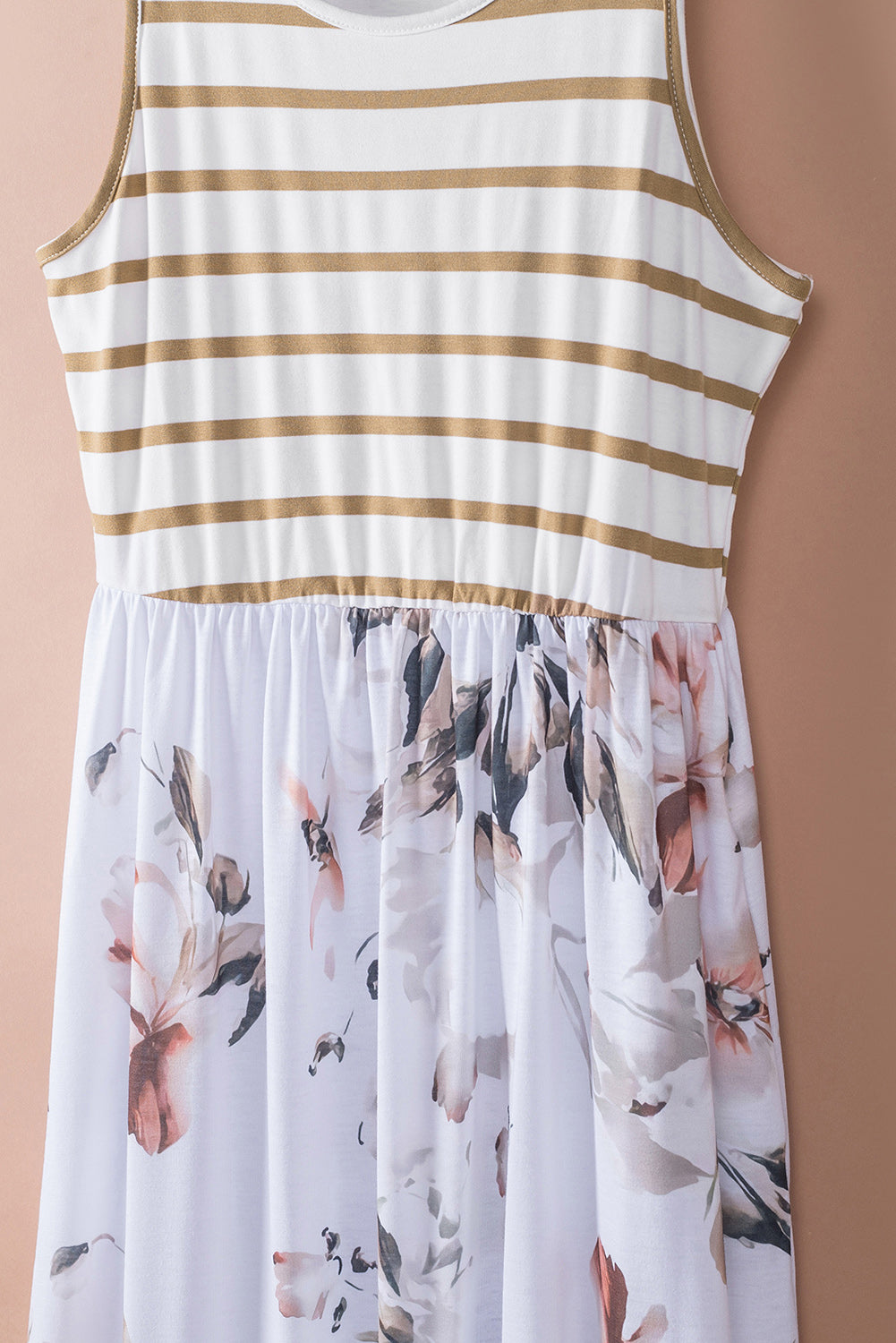 White Boho Stripes & Floral Print Floor Length Tank Dress - Eloy Royal