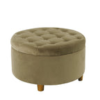 Jo Storage Ottoman, 28 Inch Round Tufted Lift Top, Sage Green Velvet