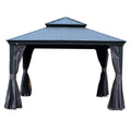 12'x12' Hardtop Gazebo with Resin Roof, Outdoor Metal Gazebo with Drainage Gutters, Permanent Heavy Duty Pavilion for Patio, Backyard and Deck, Curtains and Mosquito Netting Included