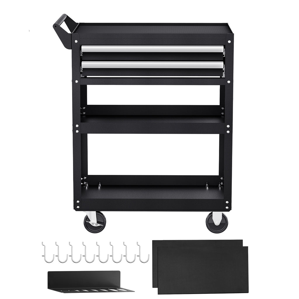 5-Tier Tool Cart with Wheels, 400 lbs Load Capacity, Rolling Work Cart with 2 Drawers & Pegboard, Mechanic Tool Storage Organizer with Locking System for Garage, Warehouse and Repair Shop, Black