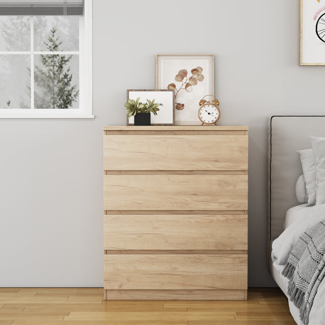 4 Drawer Dresser,Modern Storage Chest of Drawers,31.5In Natural Dresser for Closet with Handle-Free Design, Closet Chests Organizer for Bedroom, Living Room,Natural