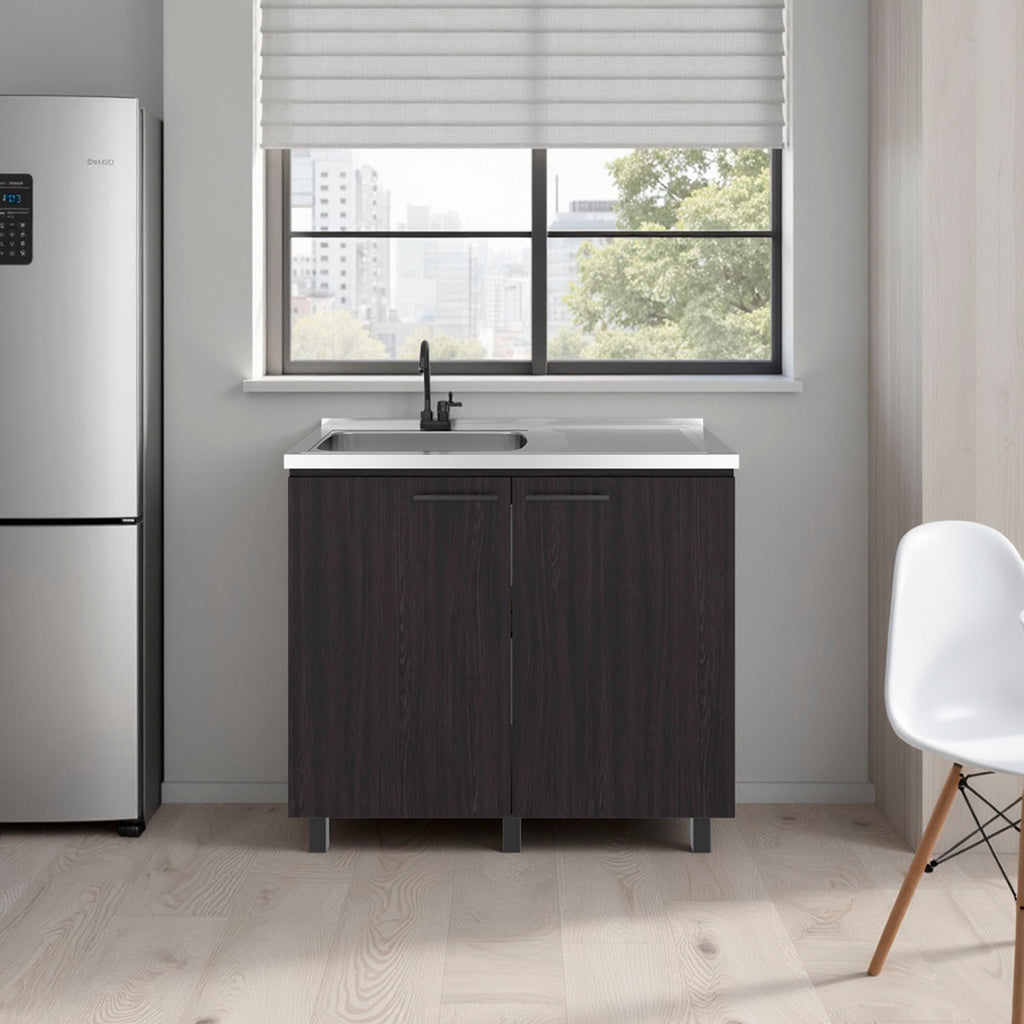 Gold Utility Sink Cabinet with 2 Doors and 3 Shelves, Wenge