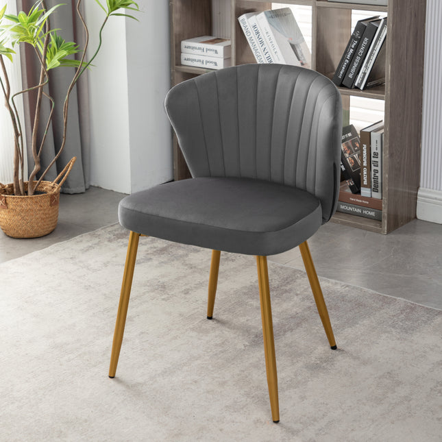 Modern Velvet Armless Accent Chair, Channel Tufted Dining Chair with Gold Metal Legs, Upholstered Side Chair for Living Room Bedroom Small Spaces