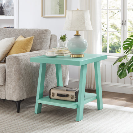 Athens Contemporary Wood Shelf End Table, Teal
