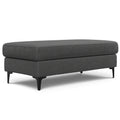 Ava Mid Century Ottoman Bench in Pebble Grey Performance Fabric with Metal Legs, 24 x 48 x 18 inches