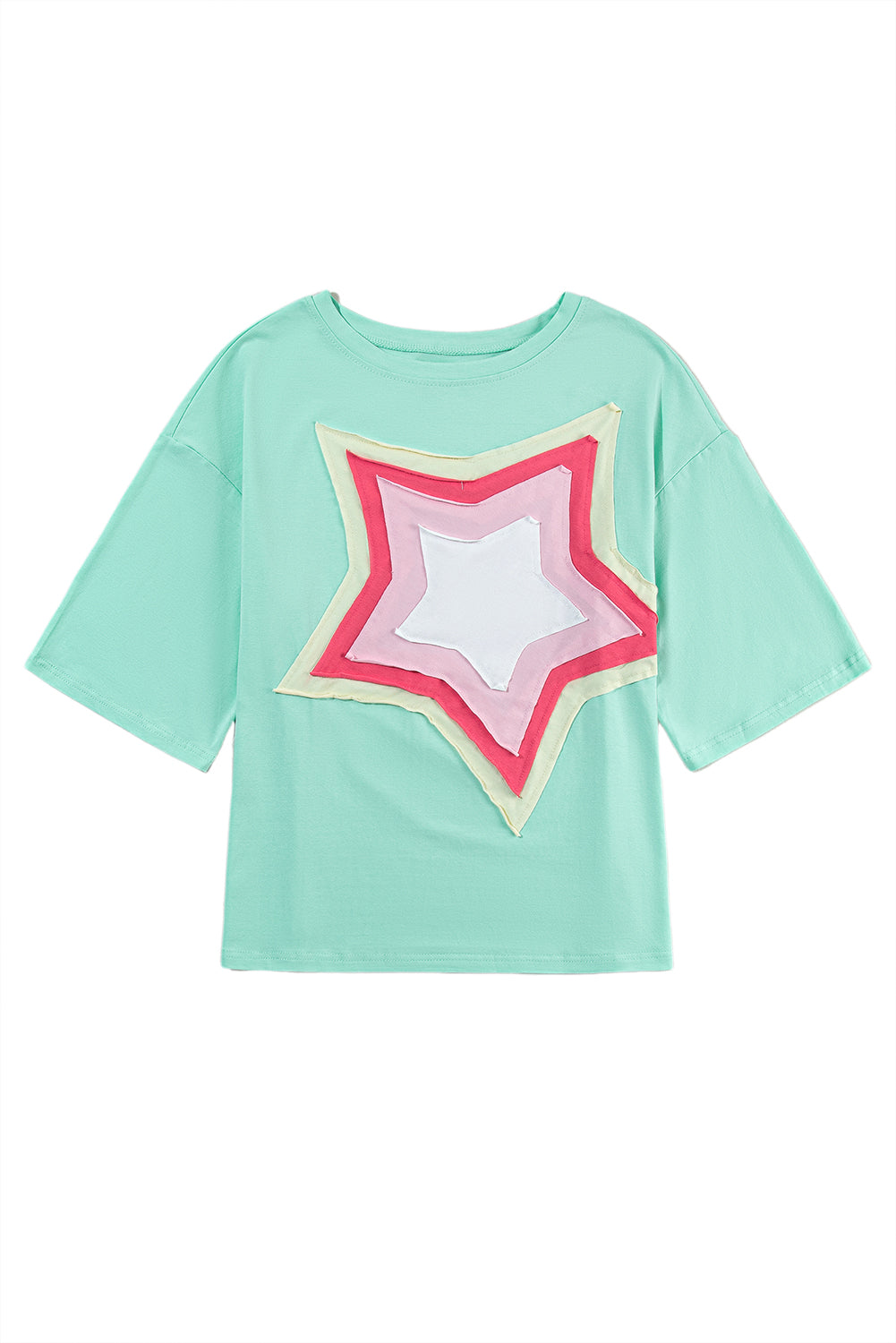 Light Pink Colorblock Star Patched Half Sleeve Oversized Tee - Eloy Royal