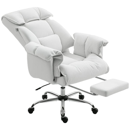 HOMCOM High Back Office Chair, Reclining Desk Chair with Footrest, Thick Cushion, High Resilience Foam, Adjustable Height, Rolling Wheels, Cream White