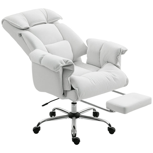 HOMCOM High Back Office Chair, Reclining Desk Chair with Footrest, Thick Cushion, High Resilience Foam, Adjustable Height, Rolling Wheels, Cream White