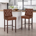 30.5 Inch Seat Height Bar Stool, Light Brown PU Upholstery with Back & Metal Footrest, Counter Stool for Kitchen Island
