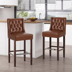 30.5 Inch Seat Height Bar Stool, Light Brown PU Upholstery with Back & Metal Footrest, Counter Stool for Kitchen Island