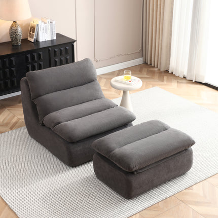 32' Bean Bag Chair with Ottoman, Big Chaise Lounge Chairs for Adults, Tufted Upholstered Lazy Sofa for Living Room, Bedroom,  Gray