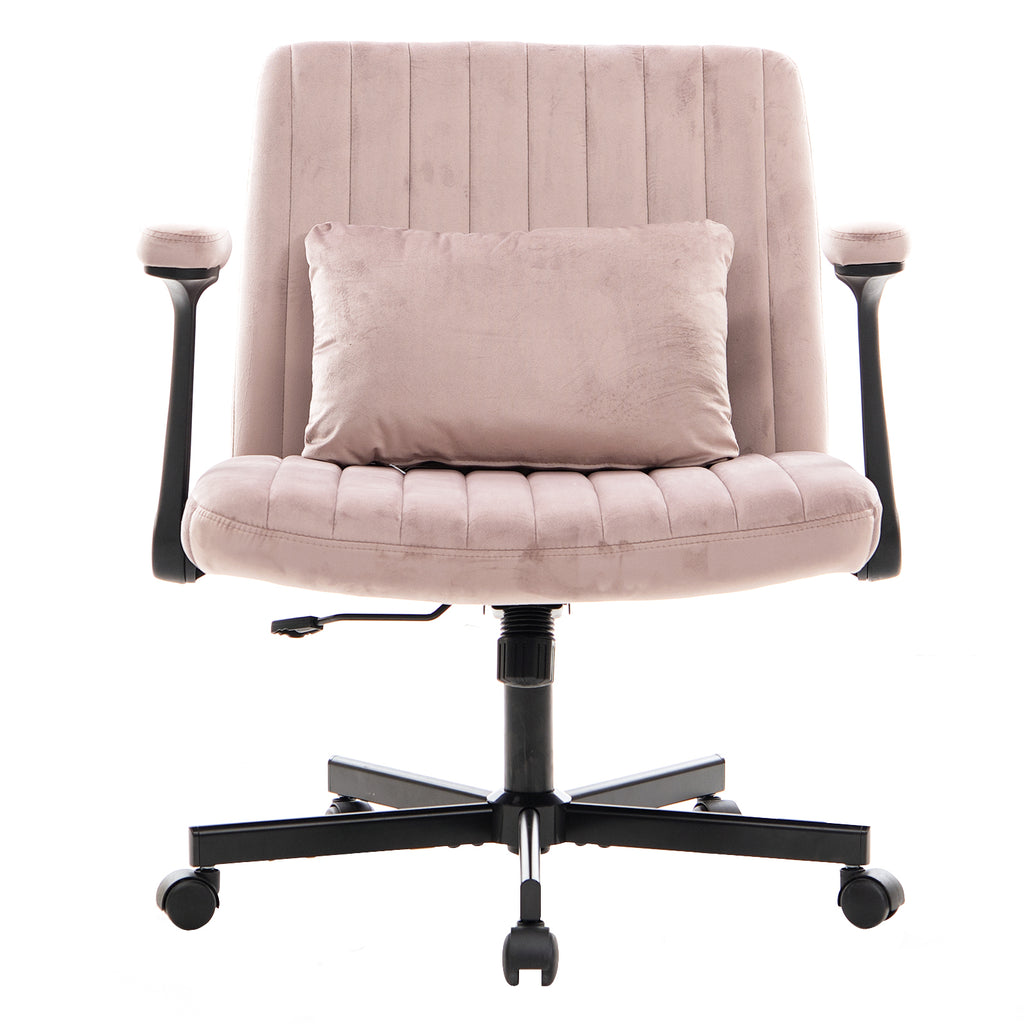 Pink Velvet Criss Cross Armrest Office Chair with Wheels - Comfortable for Home Office, Reading & Vanity