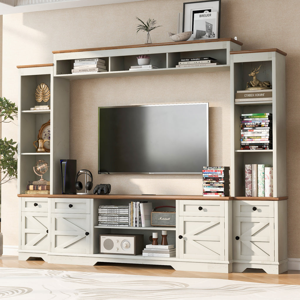U-Can 98.8' W Wall Unit Entertainment Center with Bookshelves for TVs up to 80', Modern TV Stand Media Console with Cabinets and Adjustable Shelves for Living Room