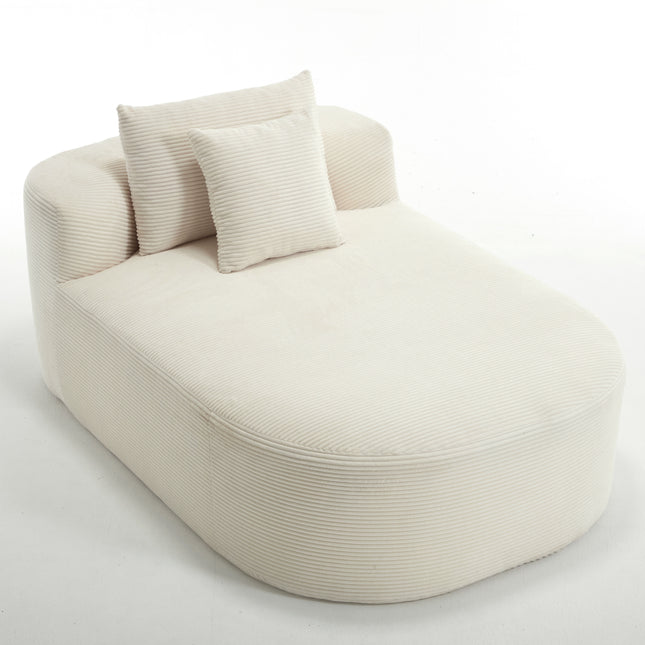 White Oversized Corduroy Chaise Lounge Sofa Bed with Deep Seat and Soft Pillows, 67.5'' Long, 46'' Wide Seat, No Assembly Required