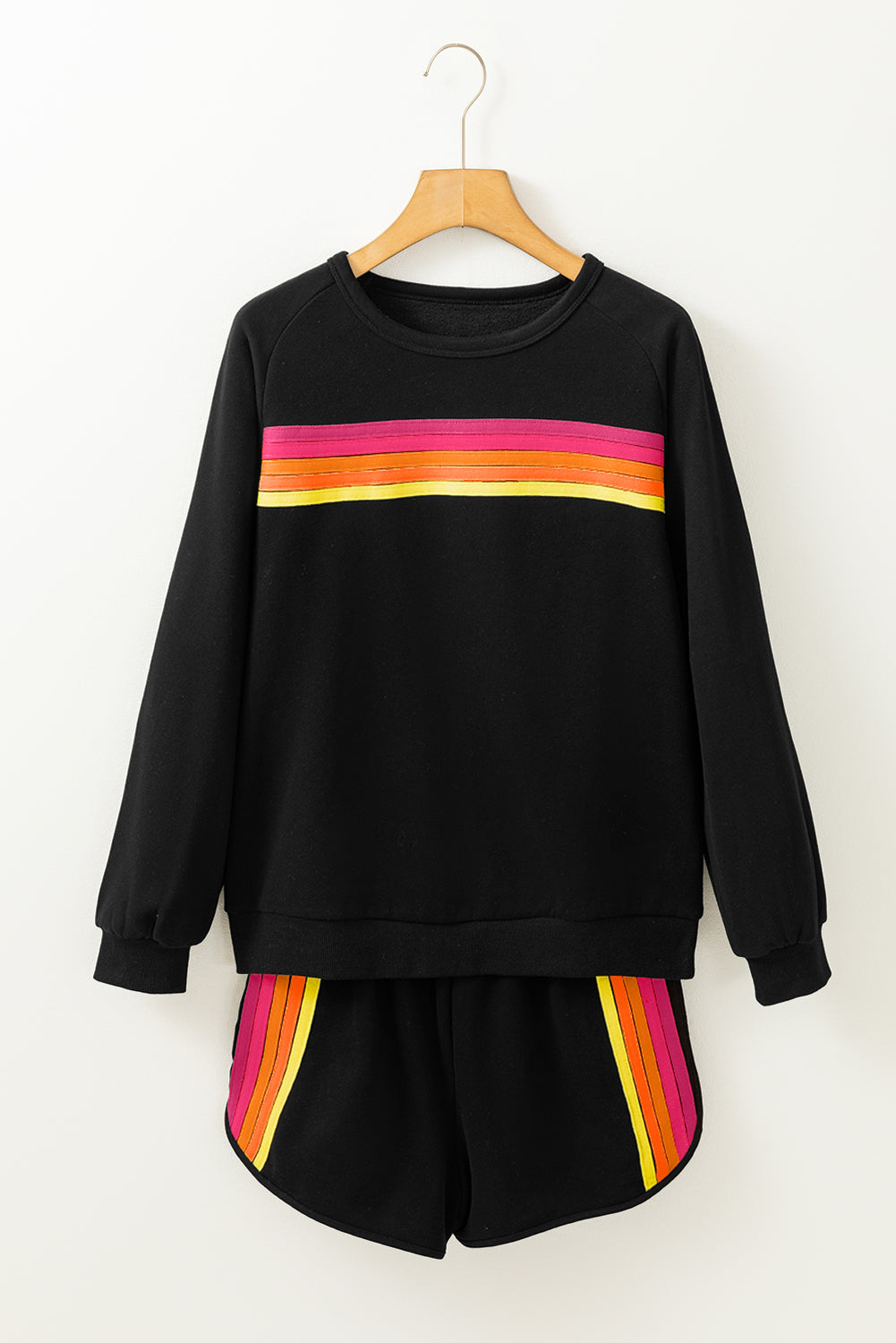 Bonbon Colorful Striped Long Sleeve Pullover and Shorts Set