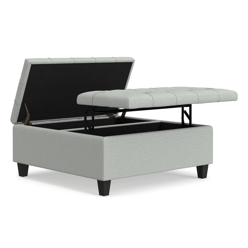 Harrison Coffee Table Storage Ottoman in Stone Gray with Wooden Frame and Upholstered Lift-Top