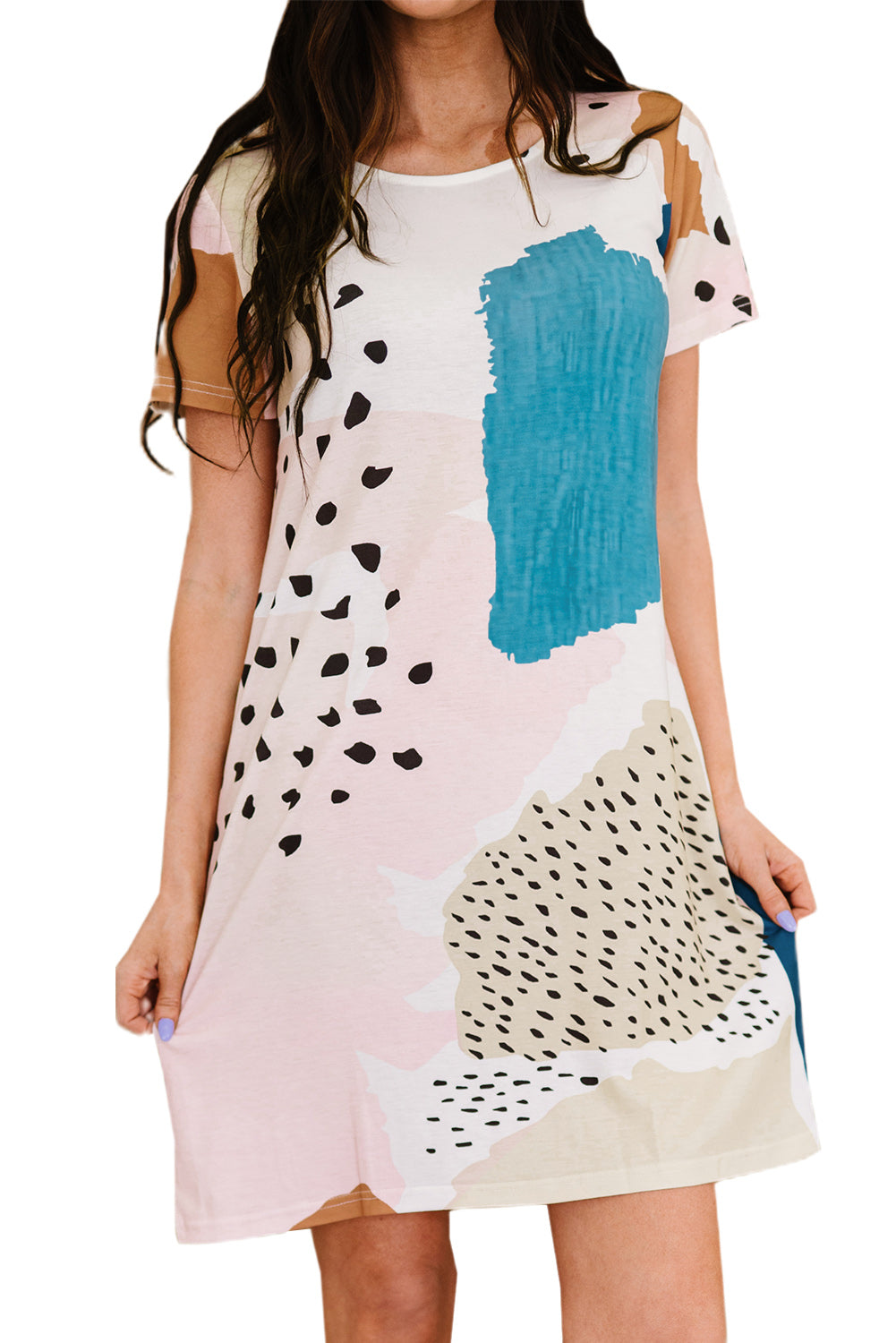 Tie Dye and Spotted Print Color Block Casual T Shirt Summer Dress - Eloy Royal