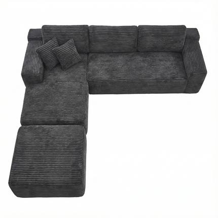 106.5' L-Shaped Corduroy Upholstered 3-Seat Lounge Sofa with Ottoman, Left Hand Facing