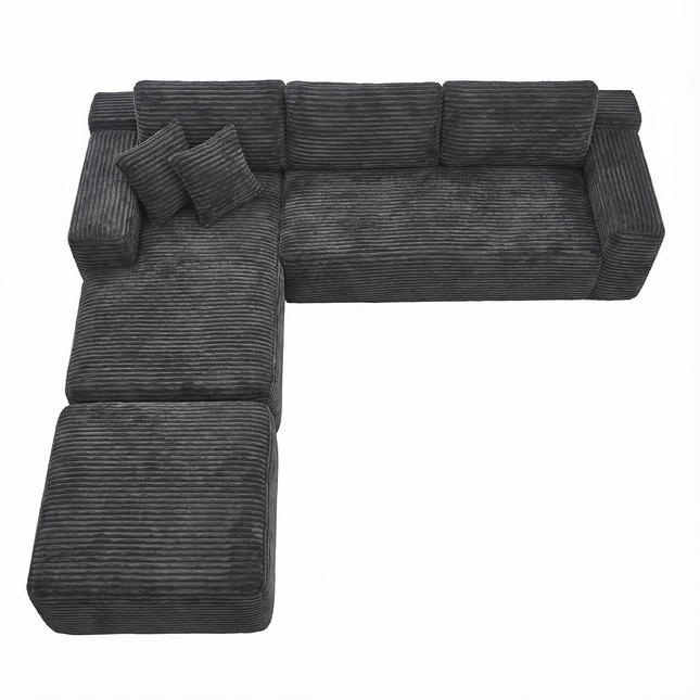 106.5' L-Shaped Corduroy Upholstered 3-Seat Lounge Sofa with Ottoman, Left Hand Facing