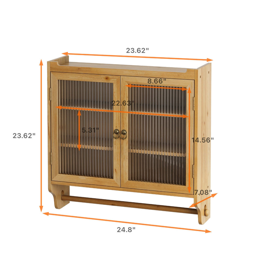 Galatea Glass-Door Wall Cabinet with Towel Rail, Natural, 25 in