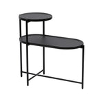 Modern Black Round Coffee Table with Storage Tray 2-Tier Oval End Tables Wooden Side Table for Living Room - Eloy Royal
