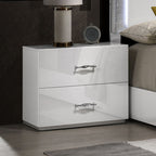 Contemporary Style 1pc Nightstand Stainless Steel High Gloss Finish Acrylic Handles White Finish Bedroom Furniture