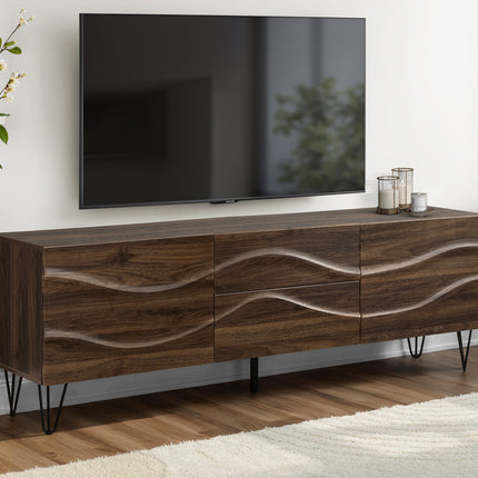 Tv Stand, 72 Inch, Console, Media Entertainment Center, Storage Cabinet, Storage Drawers, Bedroom, Living Room, Brown Laminate, Mid Century, Modern